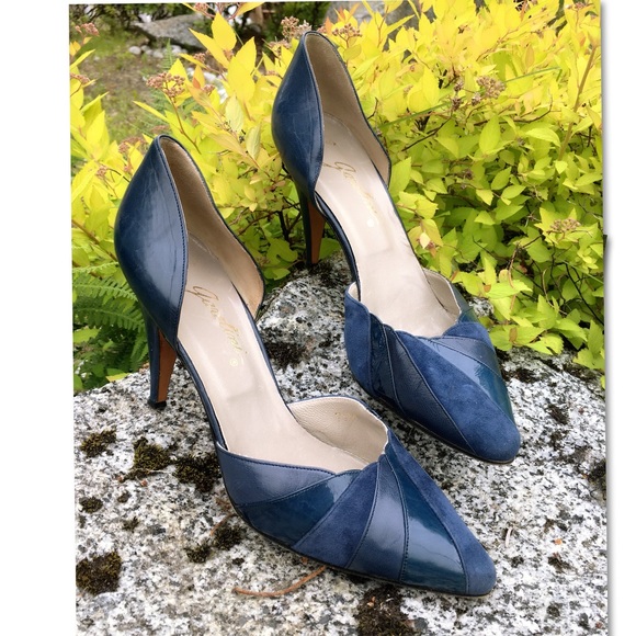 Vintage Garolini Designer Fine Blue Leather Pumps - Picture 1 of 7